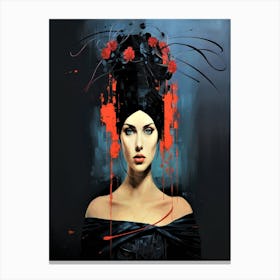 Mademosielle - Woman In Black With Red Hair Decorations Canvas Print