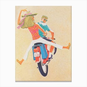 Blonde Woman and Man on Scooter Vintage Poster Canvas Print