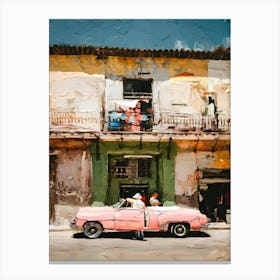 Pink Car In Cuba Canvas Print