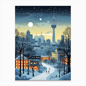 Winter Travel Night Illustration Berlin Germany 2 Canvas Print