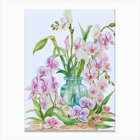 Orchids Flowers In A Vase Canvas Print