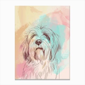 Pastel Bearded Collie Dog Pastel Line Illustration  2 Canvas Print