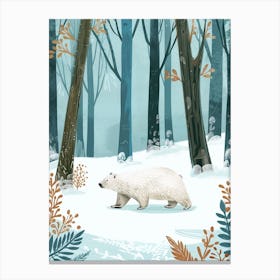 Polar Bear Walking Through A Snow Covered Forest Storybook Illustration 1 Canvas Print
