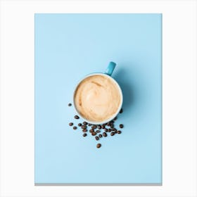 Coffee Cup On Blue Background Canvas Print