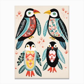 Folk Style Bird Painting Penguin 6 Canvas Print