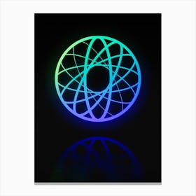 Neon Blue and Green Abstract Geometric Glyph on Black n.0297 Canvas Print