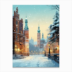 Winter Travel Night Illustration Krakow Poland 3 Canvas Print
