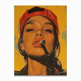 Girl in Cap Smoking A Cigarette Canvas Print