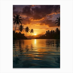 Sunset With Palm Trees Canvas Print