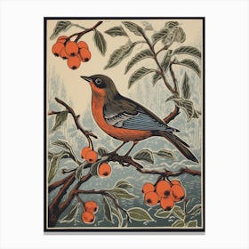 Vintage Bird Linocut European Robin 1 Canvas Print