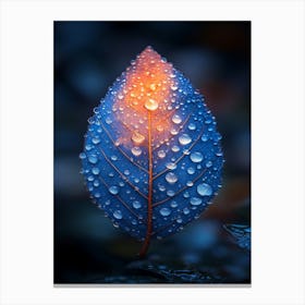 Blue Leaf With Water Droplets 2 Canvas Print