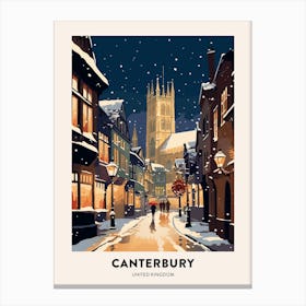 Winter Night  Travel Poster Canterbury United Kingdom 3 Canvas Print