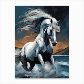White Horse In The Water Canvas Print