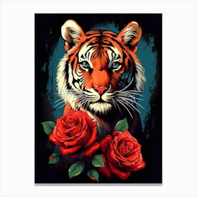 Tiger With Roses Canvas Print