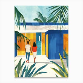 Illustration Of A Couple Walking To Their Home Canvas Print