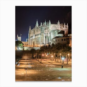 Palma Cathedral La Seu at Night Canvas Print