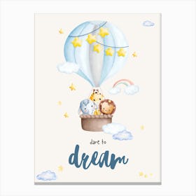 Watercolor Baby Animals In Hot Air Balloon Kids and Nursery Canvas Print