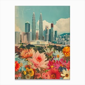 Kuala Lumpur   Floral Retro Collage Style 3 Canvas Print