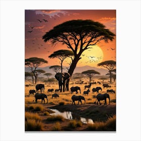 Sunset In The Savannah 5 Canvas Print