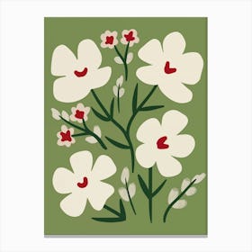 White Flowers On Green Background Canvas Print