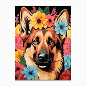 German Shepherd Portrait With A Flower Crown, Matisse Painting Style 4 Canvas Print