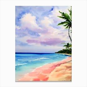Seven Mile Beach, Jamaica Pink Watercolour Canvas Print
