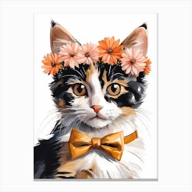 Calico Kitten Wall Art Print With Floral Crown Girls Bedroom Decor (17)  Canvas Print