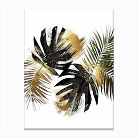 Gold And Black Palm Leaves Canvas Print