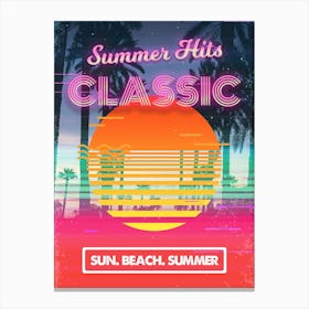 Retrowave: Classic Summer Hits. Sun. Beach. Summer [retrowave/vaporwave/synthwave] — aesthetic poster, retrowave poster, neon poster Canvas Print