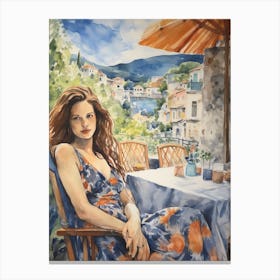 At A Cafe In Budva Montenegro Watercolour Canvas Print