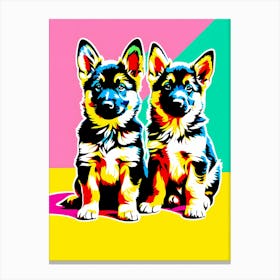 'German Shepherd Pups', This Contemporary art brings POP Art and Flat Vector Art Together, Colorful Art, Animal Art, Home Decor, Kids Room Decor, Puppy Bank - 51st Canvas Print