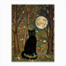 Black Cat In The Forest Style William Morris 4 Canvas Print