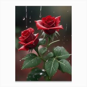 Red Roses At Rainy With Water Droplets Vertical Composition 78 Canvas Print