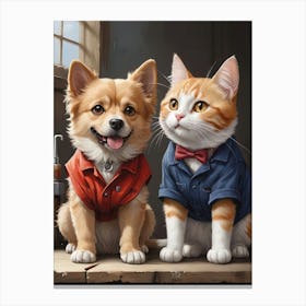 Cat And Dog Mechanics Canvas Print