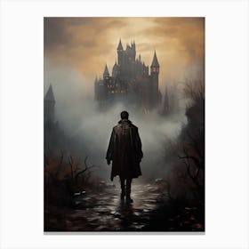 Gloomy castle and men Canvas Print