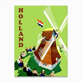 Holland, People Dancing Around Windmill Canvas Print