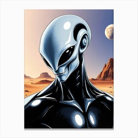 Silver and Black Alien on a Planet Surface Canvas Print