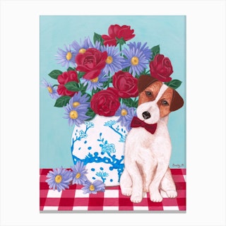 Chinoiserie Vase And Jack Russell Canvas Print