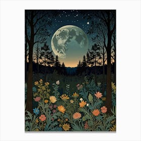 Moonlight In The Forest Style William Morris Art Print 7 Canvas Print