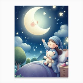 Little Girl Sleeping On The Moon Canvas Print