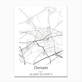 Denain,France Minimalist Map Canvas Print