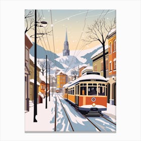 Vintage Winter Travel Illustration Bergen Norway 3 Canvas Print