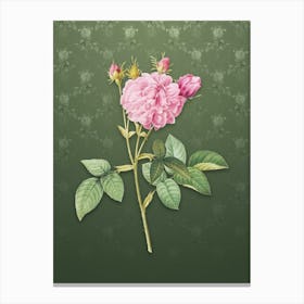 Vintage Pink Agatha Rose Botanical on Lunar Green Pattern n.1169 Canvas Print