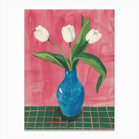 White Tulips In A Blue Vase 2 Canvas Print