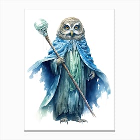 Baby Owl As A Jedi Watercolour 2 Canvas Print