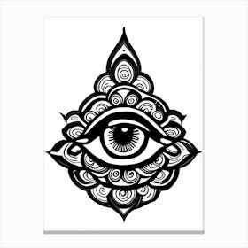 Om Aum, Symbol, Third Eye Simple Black & White Illustration 1 Canvas Print