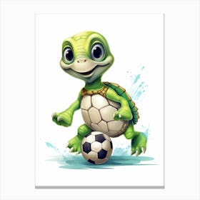 Baby Turtle Playing Football 2 Canvas Print