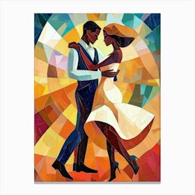 Latin American Hispanic Male And Female Couple Dancing The Ballroom Calypso Dance Shown In An Abstract Cubist Style Canvas Print