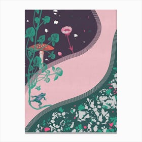 Frog and Flowers on a Dreamy Trail – Whimsical Nature Art Canvas Print