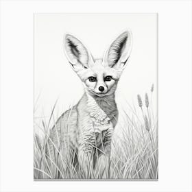 Fennec Fox In A Field Pencil Drawing 4 Canvas Print